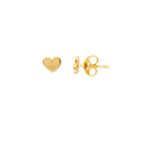 14K Solid Gold Heart Flat Stud Earrings